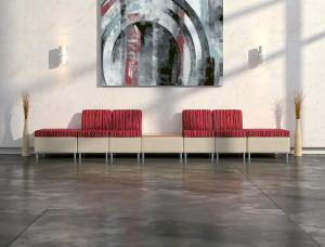 Rally Armless Chair and Ottomans with Square Metal Feet