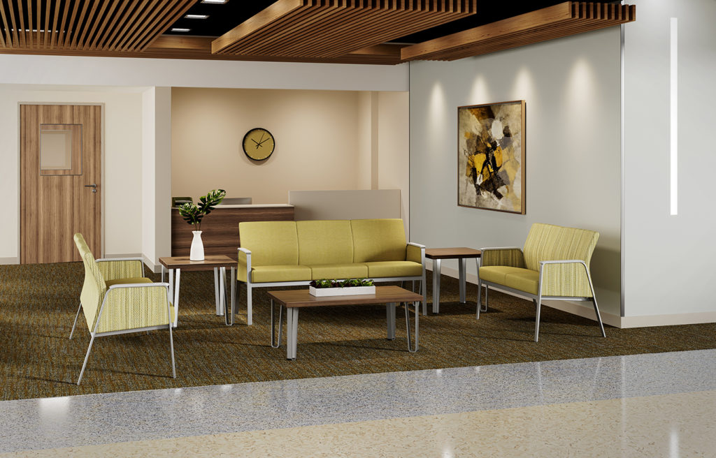 Hale Loveseat and Sofa Seating, shown with Full Cap Arm Caps; Fabric is Stinson Flanders Ginger on sofa and seat cushions and Stinson Median Lava Fava on loveseat backs and arms