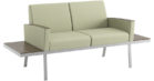 Latitude Loveseat, Wing Tables, Fully Upholstered with Metal Frame, Wood Arm Caps