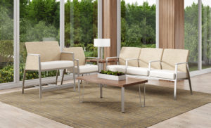 Hale Easy Access Seating, shown with Full Cap option; Fabric: Stinson Gradation Berber on backs and Architex Happy Cloud Nine on seats